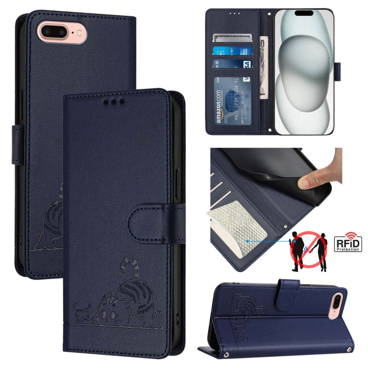 Cat Rat Embossed Pattern RFID Leather Phone Case with Lanyard, For iPhone XR, For iPhone XS Max, For iPhone 8 Plus / 7 Plus