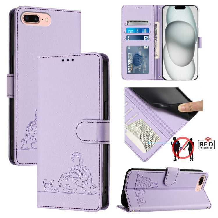 Cat Rat Embossed Pattern RFID Leather Phone Case with Lanyard, For iPhone XR, For iPhone XS Max, For iPhone 8 Plus / 7 Plus