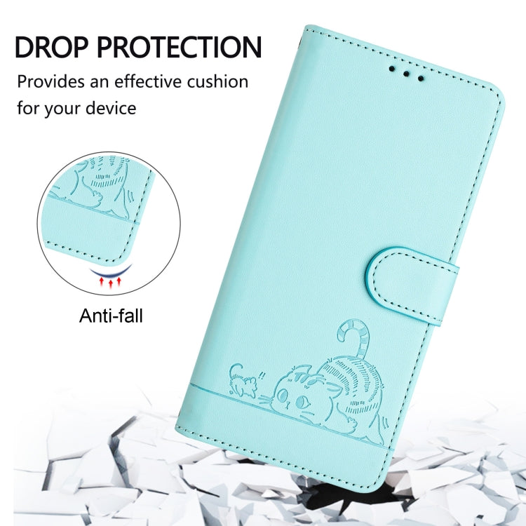 Cat Rat Embossed Pattern RFID Leather Phone Case with Lanyard, For iPhone SE 2024, For iPhone 15 Pro Max, For iPhone 15 Pro, For iPhone 15 Plus