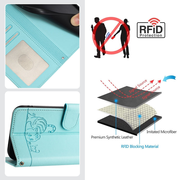 Cat Rat Embossed Pattern RFID Leather Phone Case with Lanyard, For iPhone SE 2024, For iPhone 15 Pro Max, For iPhone 15 Pro, For iPhone 15 Plus