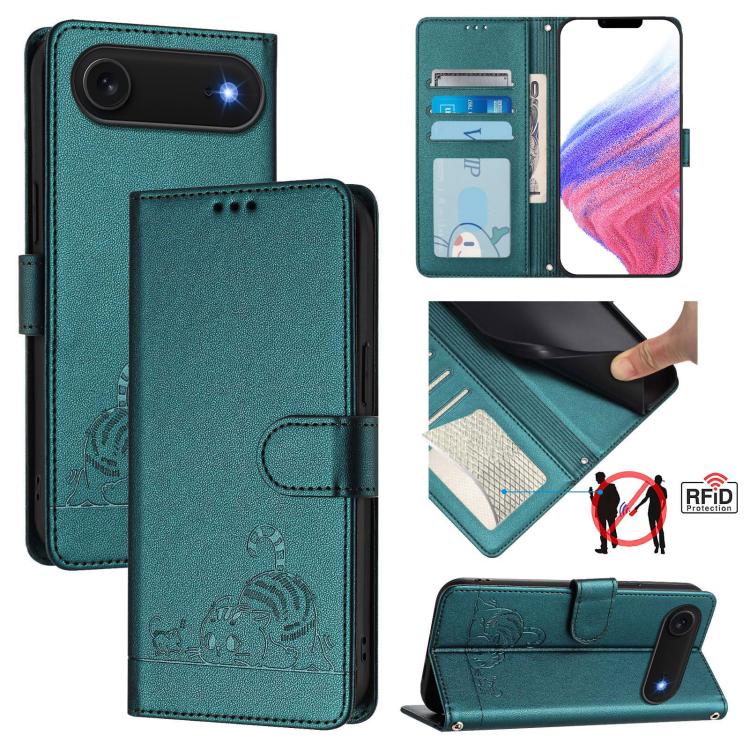 Cat Rat Embossed Pattern RFID Leather Phone Case with Lanyard, For iPhone 17 Pro Max, For iPhone 17 Pro, For iPhone 17, For iPhone Air