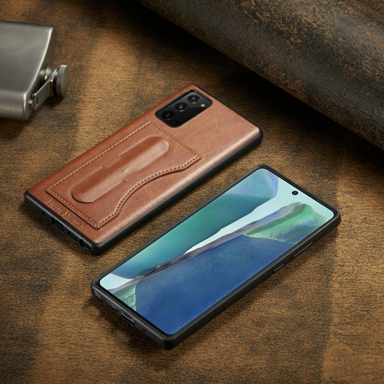 Fierre Shann Full Coverage Protective Leather Case with Holder & Card Slot, For Galaxy Note20 Ultra