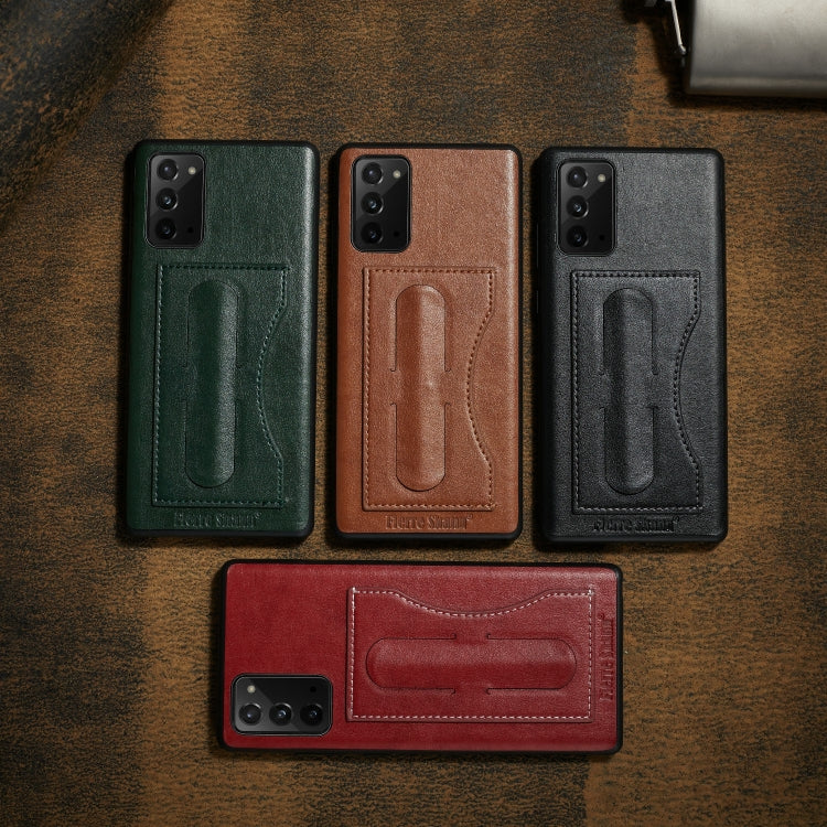 Fierre Shann Full Coverage Protective Leather Case with Holder & Card Slot, For Galaxy Note20 Ultra