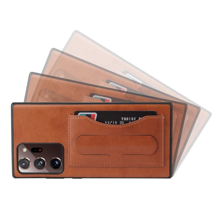 Fierre Shann Full Coverage Protective Leather Case with Holder & Card Slot, For Galaxy Note20 Ultra