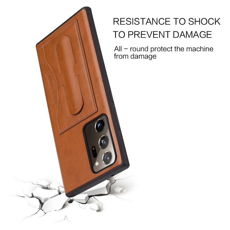 Fierre Shann Full Coverage Protective Leather Case with Holder & Card Slot, For Galaxy Note20 Ultra