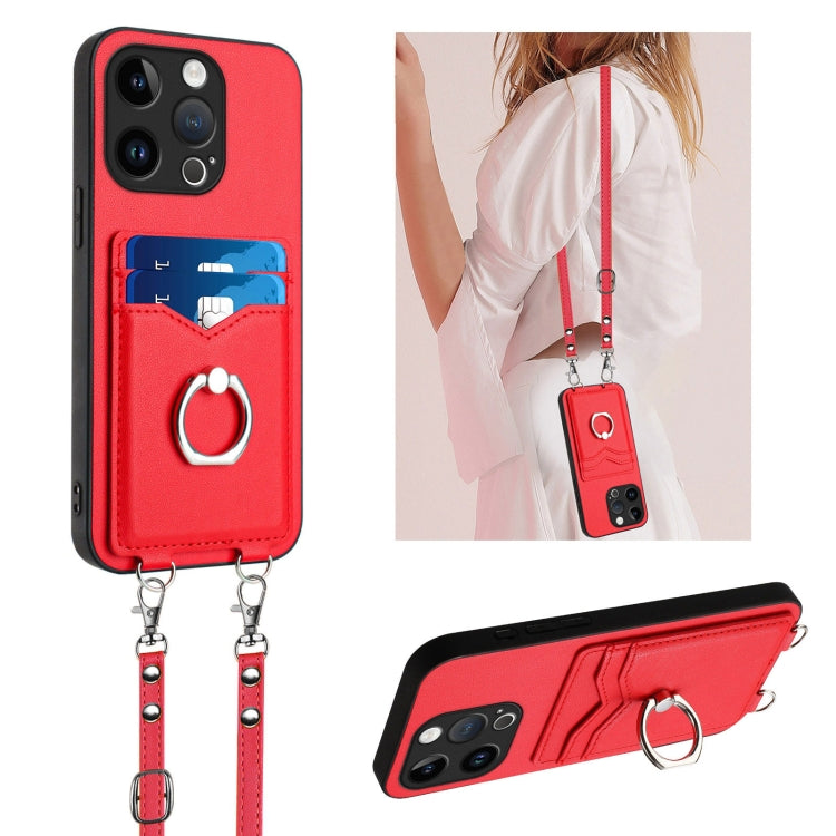 R20 Crossbody Rope Ring Card Holder Phone Case, For iPhone 15 Pro Max, For iPhone 15 Pro, For iPhone 15 Plus, For iPhone 15