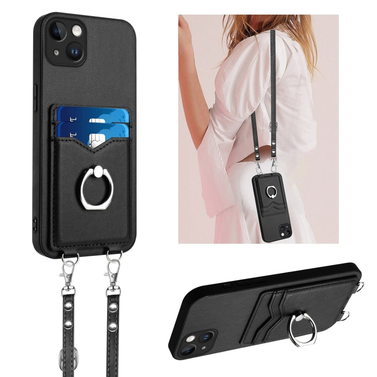 R20 Crossbody Rope Ring Card Holder Phone Case, For iPhone 15 Pro Max, For iPhone 15 Pro, For iPhone 15 Plus, For iPhone 15