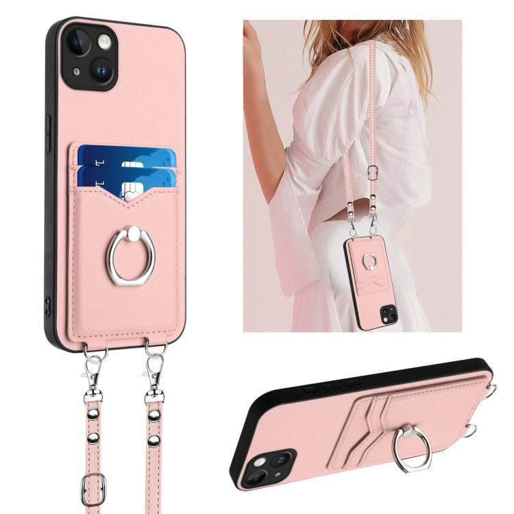 R20 Crossbody Rope Ring Card Holder Phone Case, For iPhone 14 Plus, For iPhone 14, For iPhone 14 Pro, For iPhone 14 Pro Max
