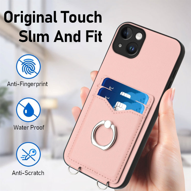 R20 Crossbody Rope Ring Card Holder Phone Case, For iPhone 14 Plus, For iPhone 14, For iPhone 14 Pro, For iPhone 14 Pro Max