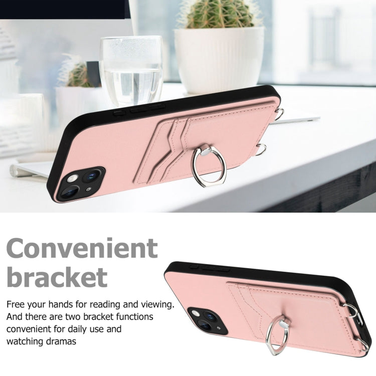 R20 Crossbody Rope Ring Card Holder Phone Case, For iPhone 14 Plus, For iPhone 14, For iPhone 14 Pro, For iPhone 14 Pro Max