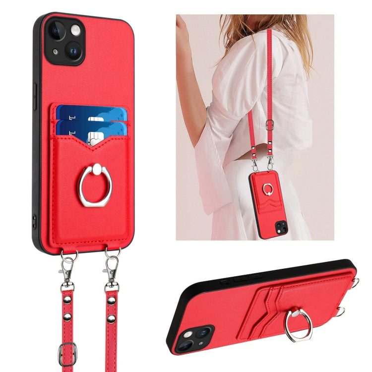 R20 Crossbody Rope Ring Card Holder Phone Case, For iPhone 14 Plus, For iPhone 14, For iPhone 14 Pro, For iPhone 14 Pro Max