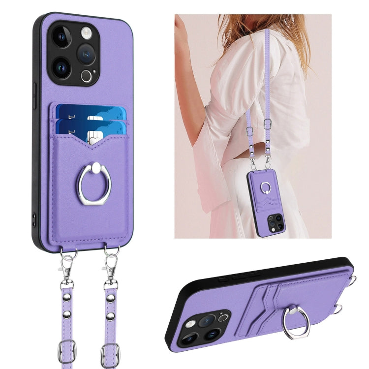 R20 Crossbody Rope Ring Card Holder Phone Case, For iPhone 14 Plus, For iPhone 14, For iPhone 14 Pro, For iPhone 14 Pro Max