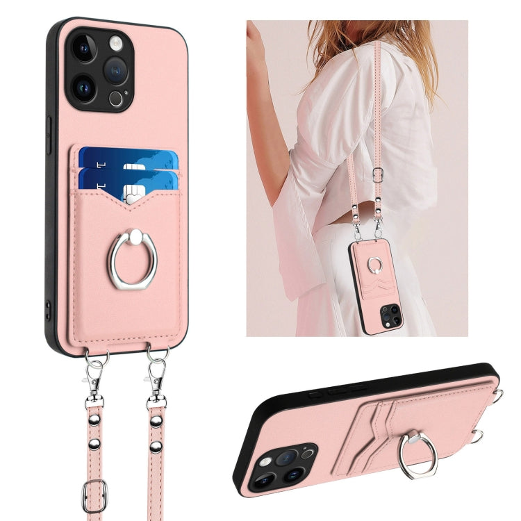 R20 Crossbody Rope Ring Card Holder Phone Case, For iPhone 14 Plus, For iPhone 14, For iPhone 14 Pro, For iPhone 14 Pro Max