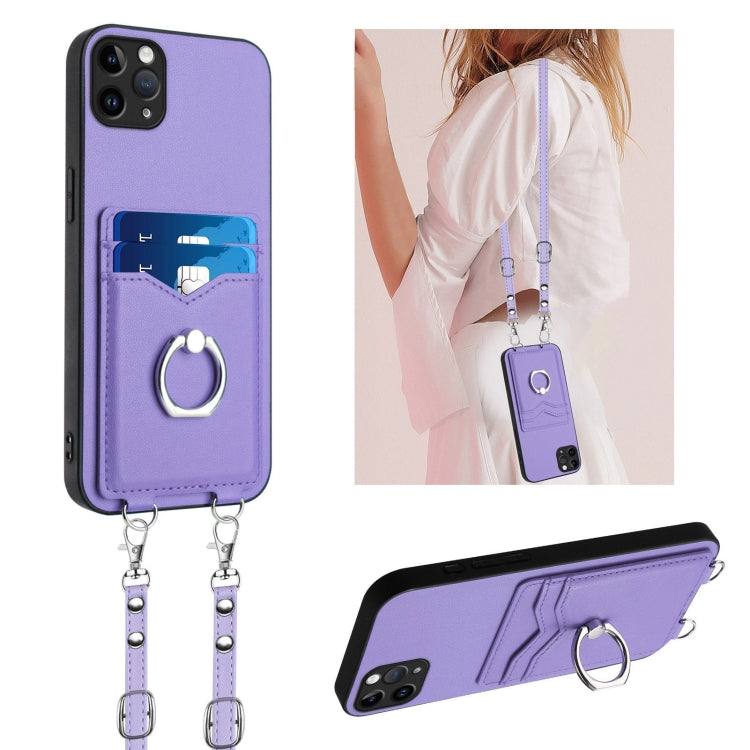 R20 Crossbody Rope Ring Card Holder Phone Case, For iPhone 12 mini, For iPhone 11 Pro Max, For iPhone 11, For iPhone 11 Pro