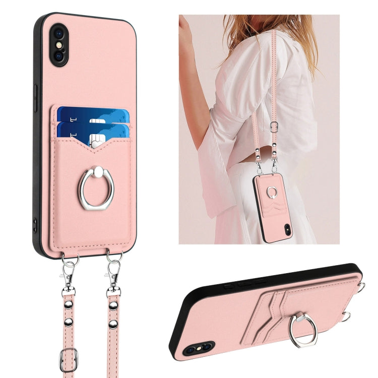 R20 Crossbody Rope Ring Card Holder Phone Case, For iPhone XS / X, For iPhone XR, For iPhone XS Max, For iPhone 8 Plus / 7 Plus