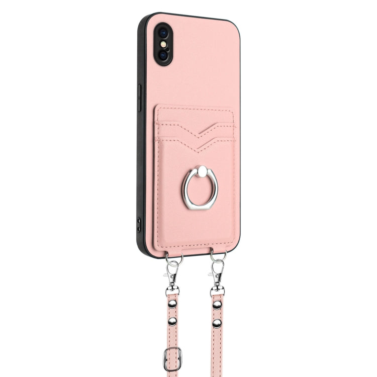 R20 Crossbody Rope Ring Card Holder Phone Case, For iPhone XS / X, For iPhone XR, For iPhone XS Max, For iPhone 8 Plus / 7 Plus