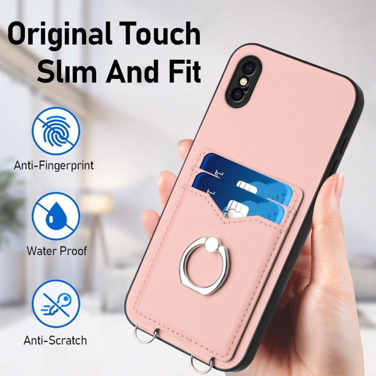 R20 Crossbody Rope Ring Card Holder Phone Case, For iPhone XS / X, For iPhone XR, For iPhone XS Max, For iPhone 8 Plus / 7 Plus