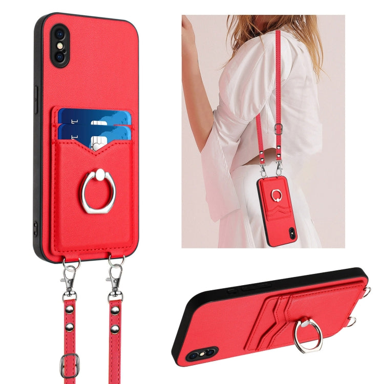 R20 Crossbody Rope Ring Card Holder Phone Case, For iPhone XS / X, For iPhone XR, For iPhone XS Max, For iPhone 8 Plus / 7 Plus