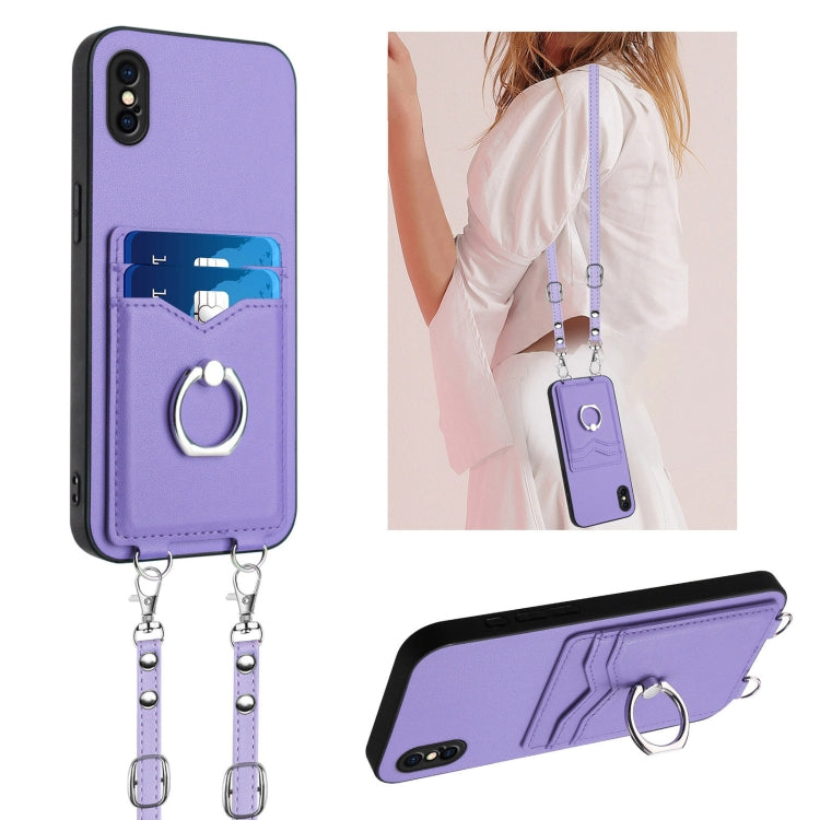 R20 Crossbody Rope Ring Card Holder Phone Case, For iPhone XS / X, For iPhone XR, For iPhone XS Max, For iPhone 8 Plus / 7 Plus