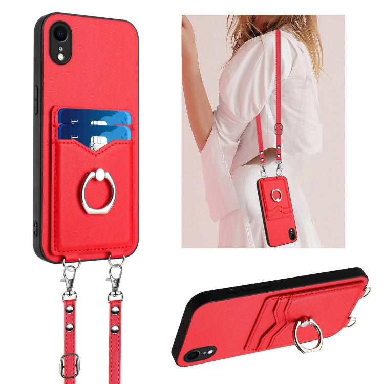 R20 Crossbody Rope Ring Card Holder Phone Case, For iPhone XS / X, For iPhone XR, For iPhone XS Max, For iPhone 8 Plus / 7 Plus
