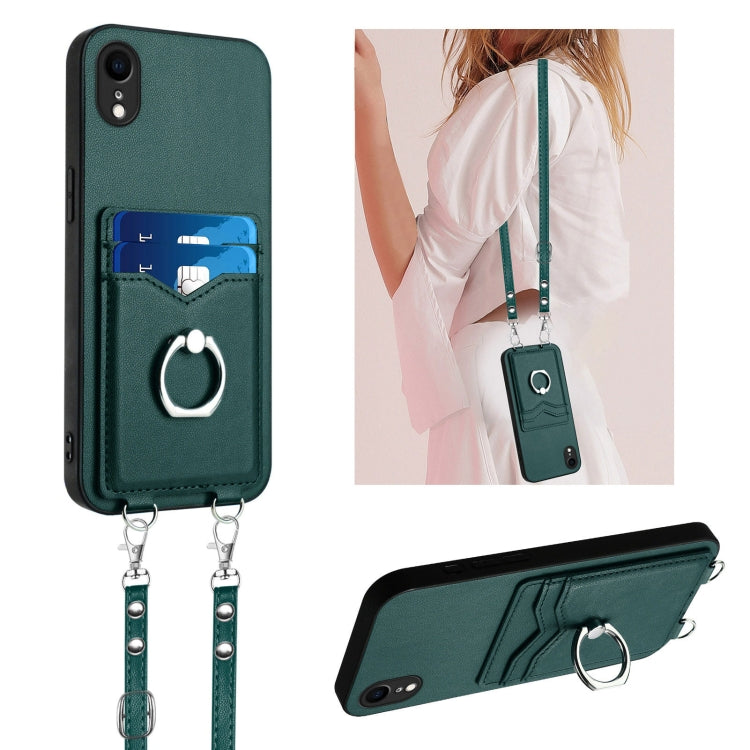R20 Crossbody Rope Ring Card Holder Phone Case, For iPhone XS / X, For iPhone XR, For iPhone XS Max, For iPhone 8 Plus / 7 Plus