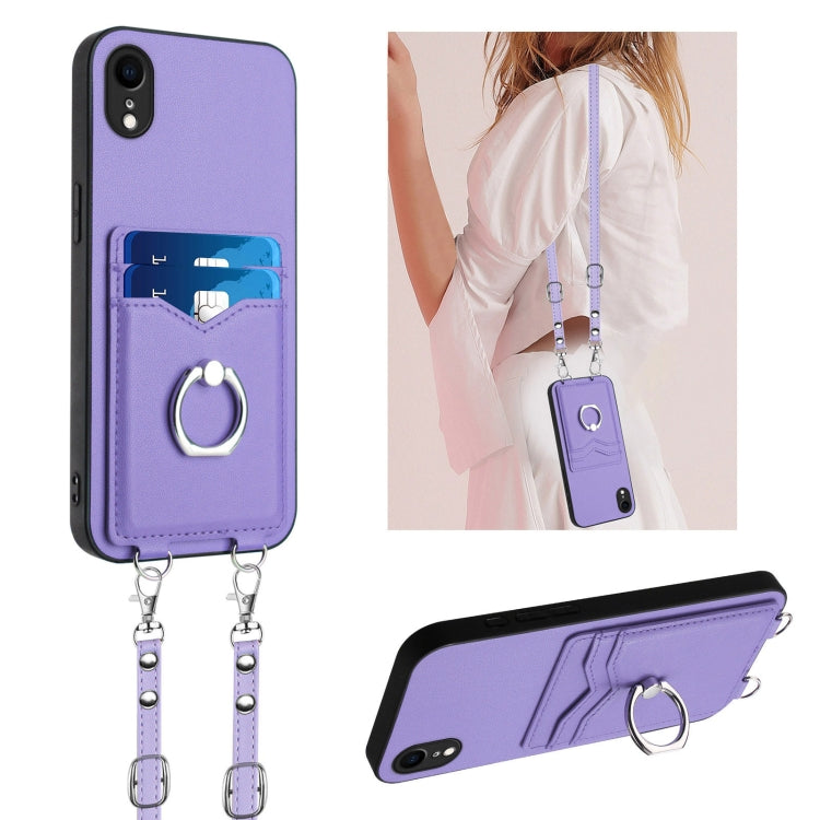 R20 Crossbody Rope Ring Card Holder Phone Case, For iPhone XS / X, For iPhone XR, For iPhone XS Max, For iPhone 8 Plus / 7 Plus