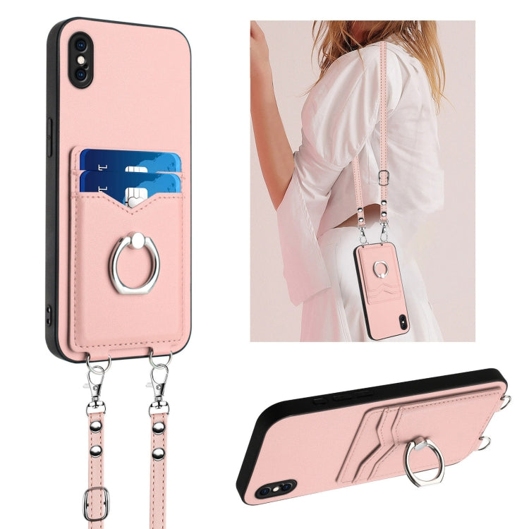 R20 Crossbody Rope Ring Card Holder Phone Case, For iPhone XS / X, For iPhone XR, For iPhone XS Max, For iPhone 8 Plus / 7 Plus
