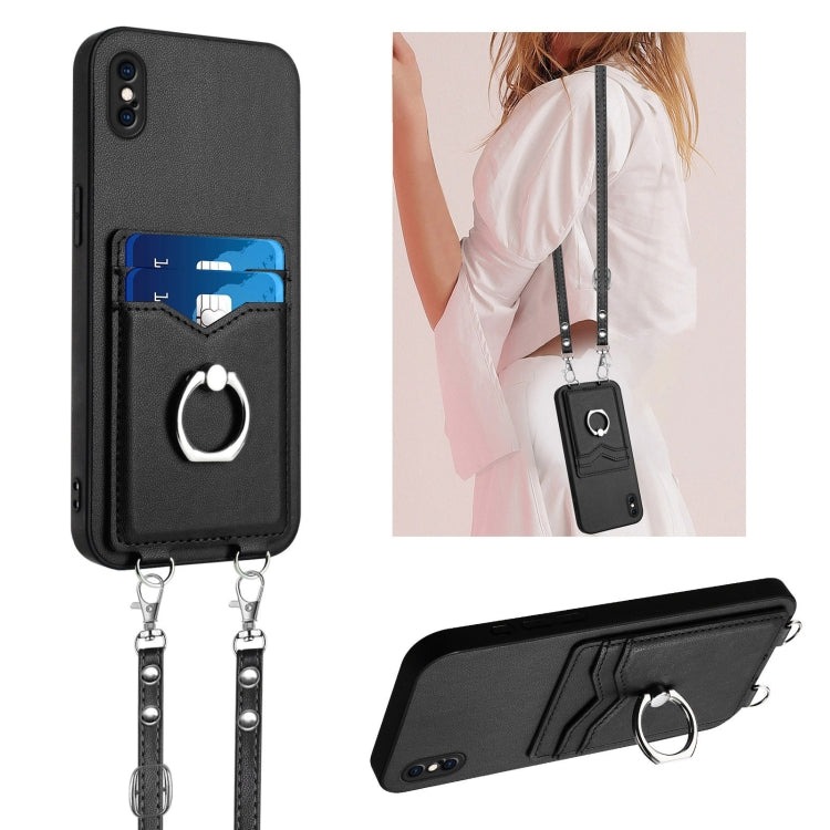 R20 Crossbody Rope Ring Card Holder Phone Case, For iPhone XS / X, For iPhone XR, For iPhone XS Max, For iPhone 8 Plus / 7 Plus