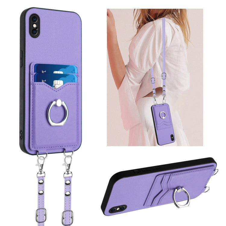 R20 Crossbody Rope Ring Card Holder Phone Case, For iPhone XS / X, For iPhone XR, For iPhone XS Max, For iPhone 8 Plus / 7 Plus
