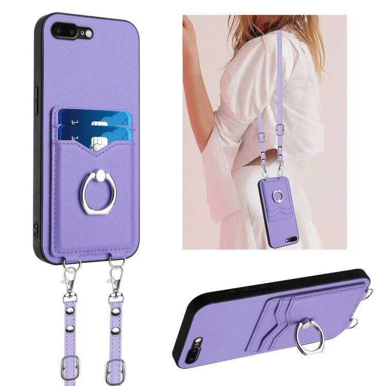 R20 Crossbody Rope Ring Card Holder Phone Case, For iPhone XS / X, For iPhone XR, For iPhone XS Max, For iPhone 8 Plus / 7 Plus