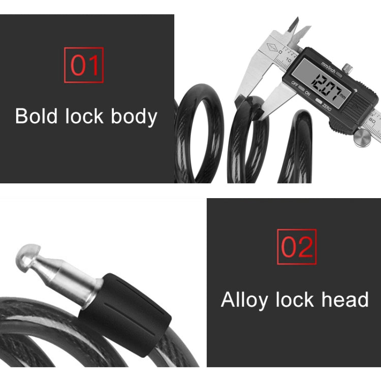 Bicycle Portable Anti-theft Lock Steel Cable Lock with Lock Frame, B Style 120cm Black