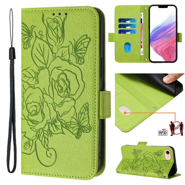 Embossed Rose RFID Anti-theft Leather Phone Case, For iPhone 14 Pro Max, For iPhone SE 2022 / SE 2020 / 8 / 7, For iPhone 13 Pro Max, For iPhone 13 Pro