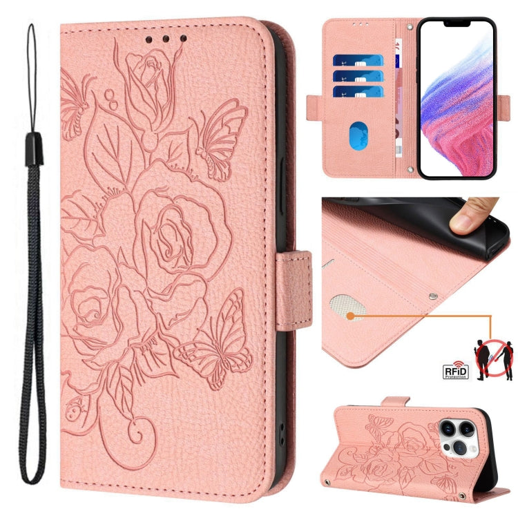 Embossed Rose RFID Anti-theft Leather Phone Case, For iPhone 14 Pro Max, For iPhone SE 2022 / SE 2020 / 8 / 7, For iPhone 13 Pro Max, For iPhone 13 Pro