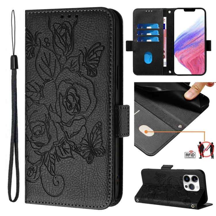 Embossed Rose RFID Anti-theft Leather Phone Case, For iPhone 14 Pro Max, For iPhone SE 2022 / SE 2020 / 8 / 7, For iPhone 13 Pro Max, For iPhone 13 Pro