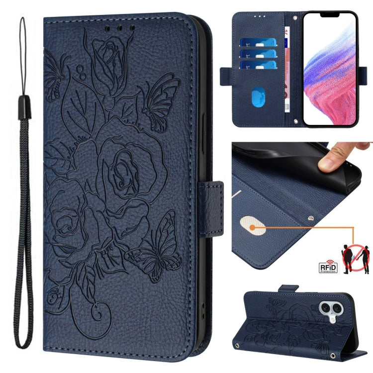 Embossed Rose RFID Anti-theft Leather Phone Case, For iPhone 16, For iPhone 15 Pro Max, For iPhone 15 Pro, For iPhone 15 Plus