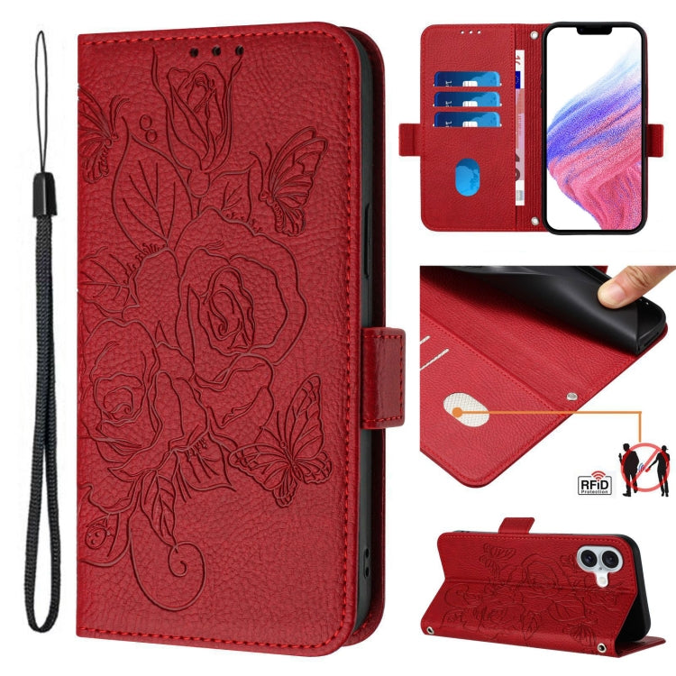 Embossed Rose RFID Anti-theft Leather Phone Case, For iPhone SE 2024, For iPhone 16 Pro Max, For iPhone 16 Pro, For iPhone 16 Plus