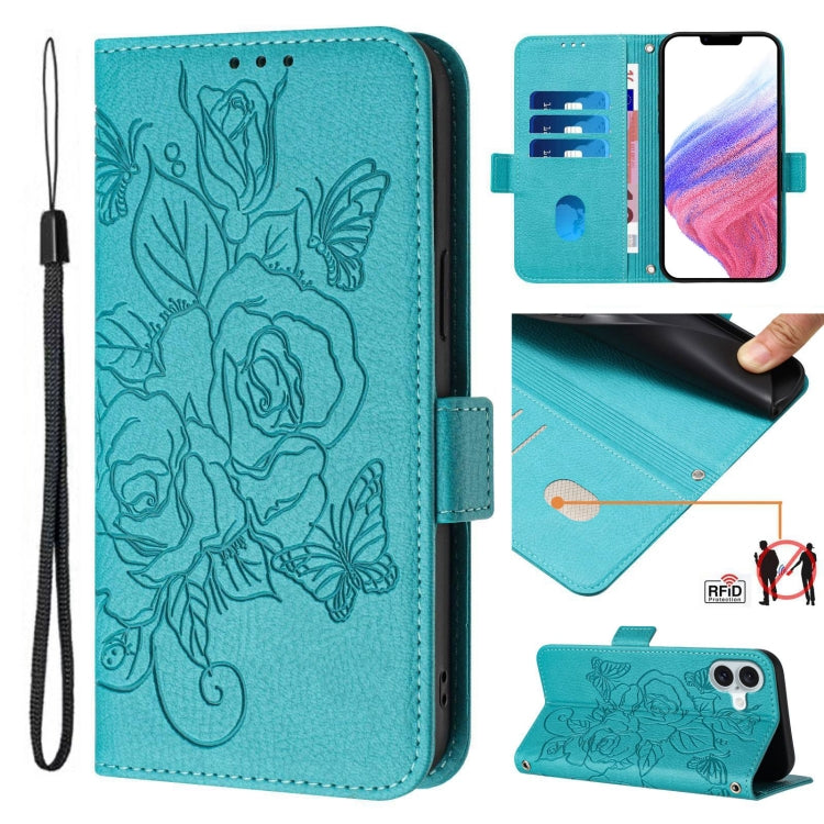 Embossed Rose RFID Anti-theft Leather Phone Case, For iPhone SE 2024, For iPhone 16 Pro Max, For iPhone 16 Pro, For iPhone 16 Plus
