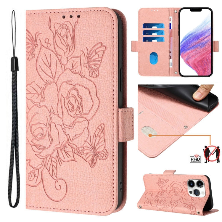 Embossed Rose RFID Anti-theft Leather Phone Case, For iPhone SE 2024, For iPhone 16 Pro Max, For iPhone 16 Pro, For iPhone 16 Plus