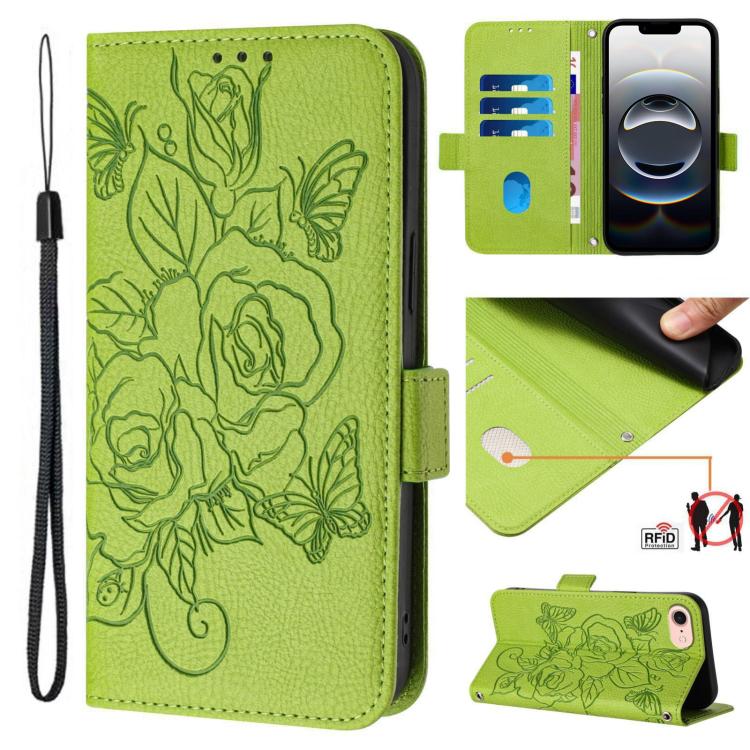 Embossed Rose RFID Anti-theft Leather Phone Case, For iPhone SE 2024, For iPhone 16 Pro Max, For iPhone 16 Pro, For iPhone 16 Plus