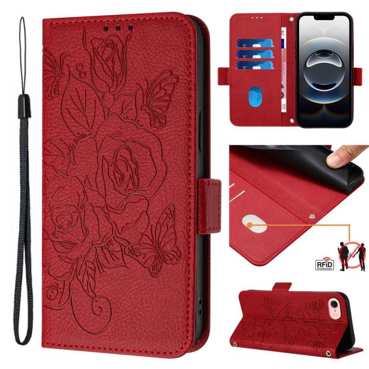 Embossed Rose RFID Anti-theft Leather Phone Case, For iPhone SE 2024, For iPhone 16 Pro Max, For iPhone 16 Pro, For iPhone 16 Plus