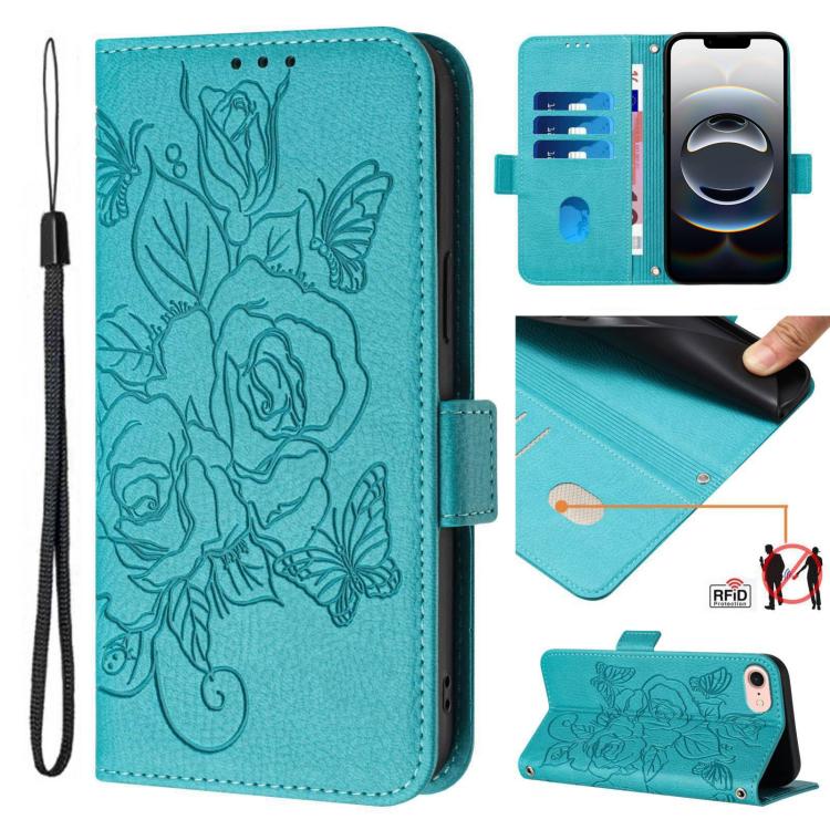 Embossed Rose RFID Anti-theft Leather Phone Case, For iPhone SE 2024, For iPhone 16 Pro Max, For iPhone 16 Pro, For iPhone 16 Plus