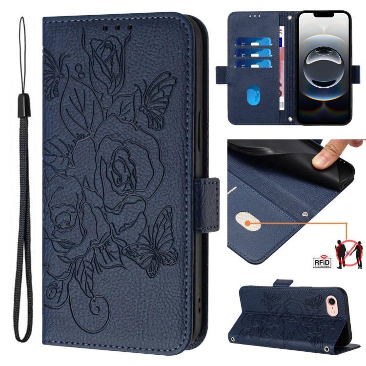 Embossed Rose RFID Anti-theft Leather Phone Case, For iPhone SE 2024, For iPhone 16 Pro Max, For iPhone 16 Pro, For iPhone 16 Plus