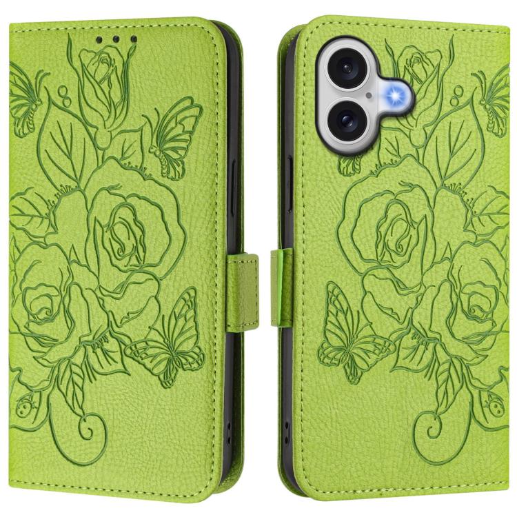 Embossed Rose RFID Anti-theft Leather Phone Case, For iPhone 17 Pro Max, For iPhone 17 Pro, For iPhone 17, For iPhone Air
