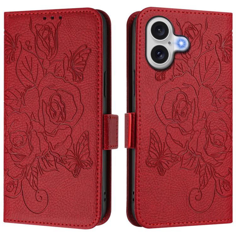 Embossed Rose RFID Anti-theft Leather Phone Case, For iPhone 17 Pro Max, For iPhone 17 Pro, For iPhone 17, For iPhone Air
