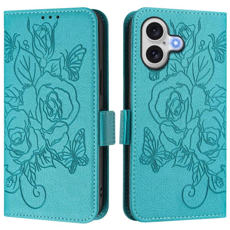 Embossed Rose RFID Anti-theft Leather Phone Case, For iPhone 17 Pro Max, For iPhone 17 Pro, For iPhone 17, For iPhone Air