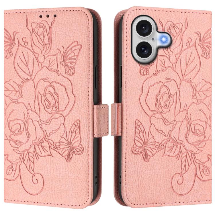 Embossed Rose RFID Anti-theft Leather Phone Case, For iPhone 17 Pro Max, For iPhone 17 Pro, For iPhone 17, For iPhone Air