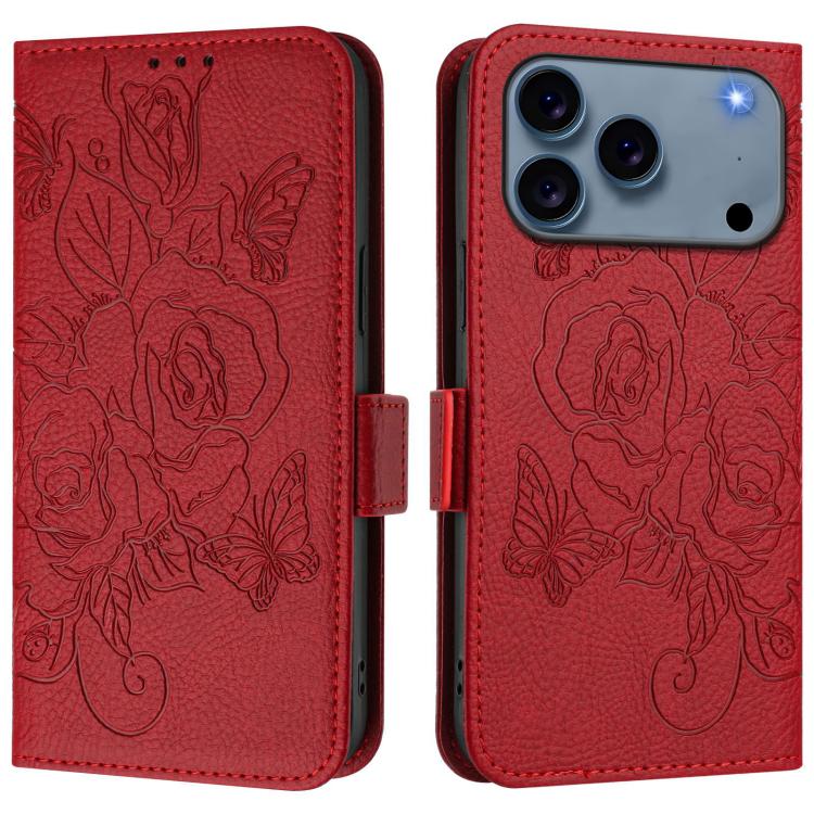 Embossed Rose RFID Anti-theft Leather Phone Case, For iPhone 17 Pro Max, For iPhone 17 Pro, For iPhone 17, For iPhone Air