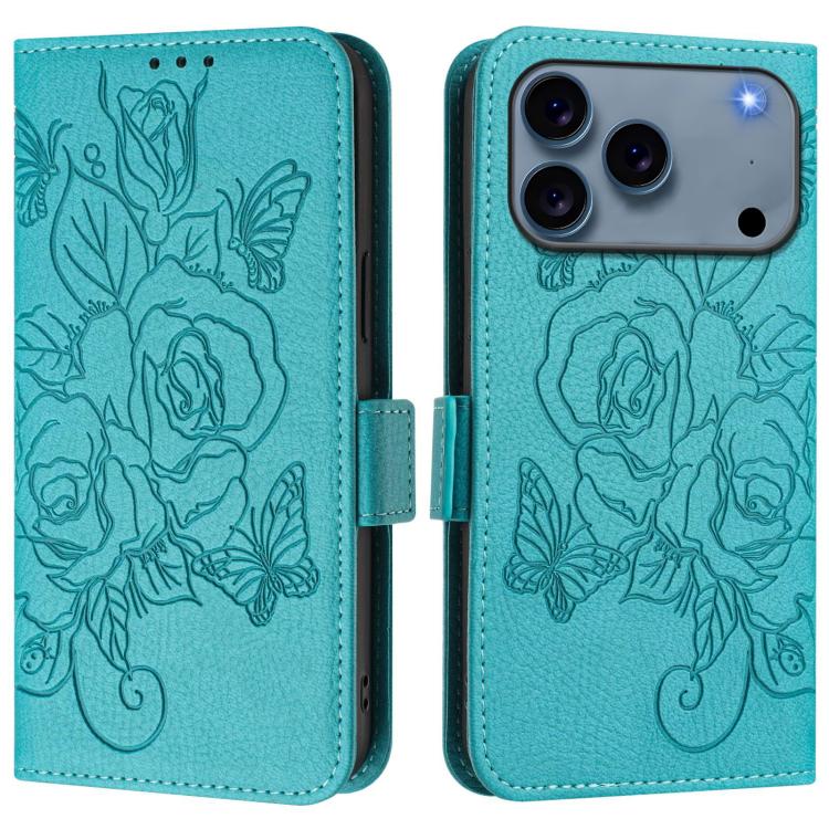 Embossed Rose RFID Anti-theft Leather Phone Case, For iPhone 17 Pro Max, For iPhone 17 Pro, For iPhone 17, For iPhone Air