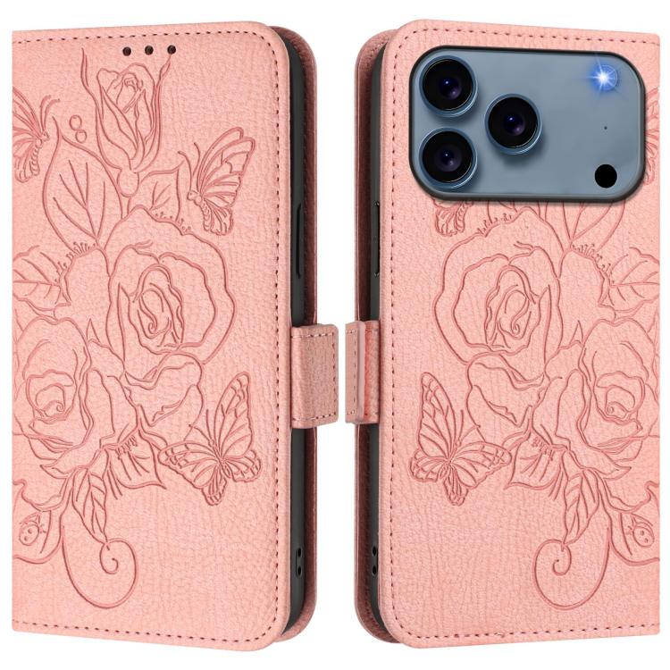 Embossed Rose RFID Anti-theft Leather Phone Case, For iPhone 17 Pro Max, For iPhone 17 Pro, For iPhone 17, For iPhone Air