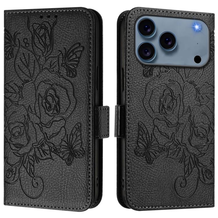 Embossed Rose RFID Anti-theft Leather Phone Case, For iPhone 17 Pro Max, For iPhone 17 Pro, For iPhone 17, For iPhone Air